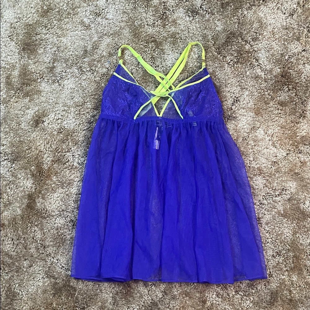 NWT Victoria's Secret Lace Babydoll Lingerie Size S Purple Sheer Mesh Strappy
